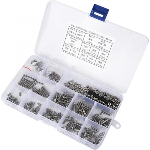 662PCS M2.5 Screw Set 304 Stainless Steel Pan Head Machine Screw+Flat/Elastic Washer+Nut stainless tornillos para madera