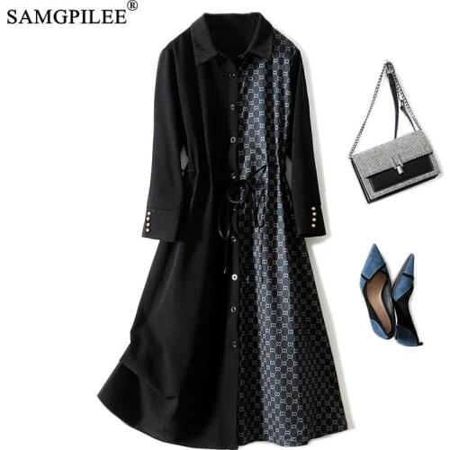 European Station Autumn Winter Dress 2021 Woman Retro French Style Patchwork Cardigan Printed Pattern Dresses For Women Party