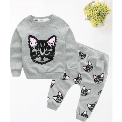 PatPat 2020 New Arrival Autumn and Winter Baby Toddler Cat Print Sweatshirt and Cropped Pants Sets Children Clothes