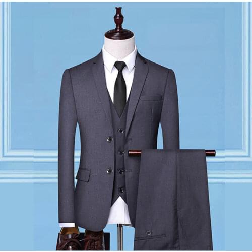 PAULDSM New Formal Dress For Men 3Piece Slim Fit Jacket+Pants+Vest Wedding Male Suit High Quality Classic Business Homme Costume