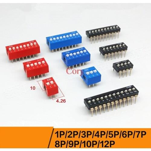 10PCS DIP Switch Slide Type 2.54mm Pitch Dual Row PCB Mounted SPST SMD Toggle 1P/2P/3P/4P/5P/6P/7P/8P/9P/10P/12P CZY