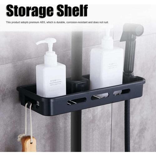 Matte Black Shower Pole Tray Storage Shelf Rack ABS Bathroom Shower Gel Shampoo Holder With Shower Head Holder Adjustable Height