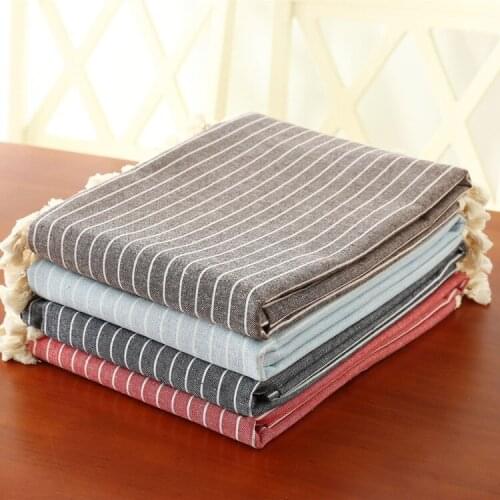 NIOBOMO simple Japan style rectangle striped cotton linen with cotton tassels table cloth for Home Tea Table Cover
