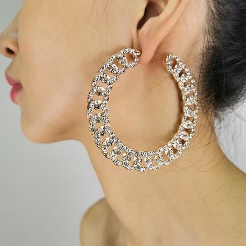 Big Chain Crystal Rhinestone Earrings For Women Round Statement Hoop Earrings Luxury Party Wedding Bride Jewelry UKMOC