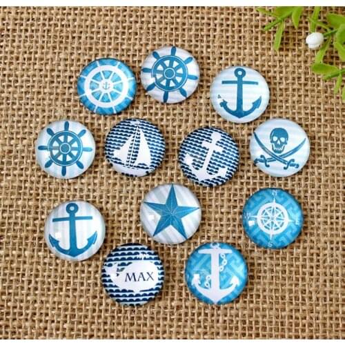 Blue sea style Printed Half Round Dome Glass mosaic Cabochons for Jewelry Making mosaic handcraft