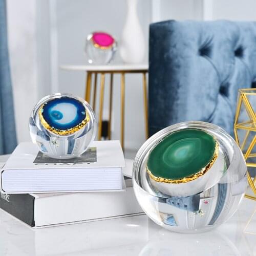 Nordic Mediterranean Blue Agate Slice Crystal Ball Decoration Ornament Designer Model Room Hotel Office Desktop Art Crafts Gifts
