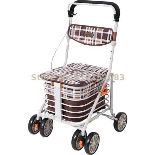 Old Age Scooter Folding Shopping Cart Can Sit On Four-wheeled Elderly Walking Trolley For Grocery Shopping, Push-pull Cart