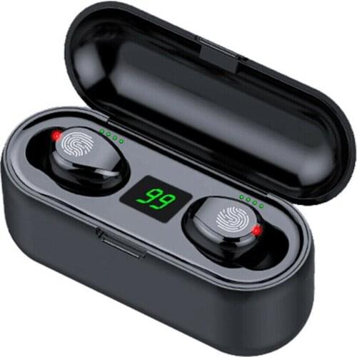 F9 True Wireless Earbuds Bluetooth 5.0 TWS Headphones Touch Control Sweatproof Headset Power Display with Microphone USB Output