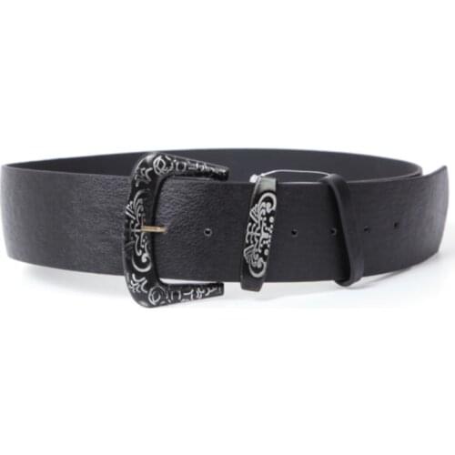 Vintage Buckled Thick Waist Belt Latest Trend Women 'S Metal Slim Embroidered Buckled Belt Faux Leather Quality Women 'S Belt