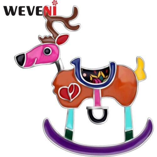 WEVENI Enamel Alloy Christmas Anime Reindeer Deer Brooches Clothes Scarf Pin Animal Gift Jewelry For Women Girls Children Bijoux