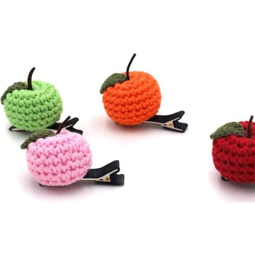 Cute Fruit Hair Accessories Handmade Knitted Rubber Bands Hairpins Cartoon Apple Hair Clips Elastic Hair Bands Children Headwear