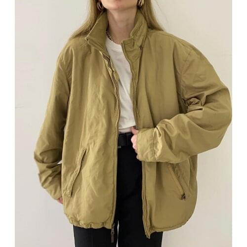 B-TOTO American Retro Brown Short Stand Collar Jacket Female Trendy Ins Loose Spring And Autumn Jacket 2021 New Fashion