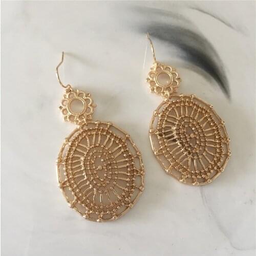 Behemia Gold Color Plating Filigree Drop Earrings For Women Girl Elegant Casual Office Lady Dinner Party Jewelry Accessory
