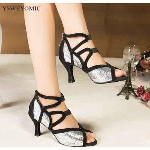 Latin Salsa Dance Shoes Women Black Silver Mixed Color Dance Shoes Ballroom dance For Women Sandals Zapatos de baile latino