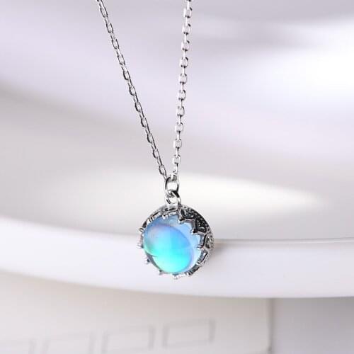 LAMOON Silver 925 Sea Blue Pendant Necklace for Women Classic Designer Fine Jewelry 2019 LMNI080