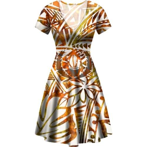 Romantic Hibiscus Palm Leaf Dresses Vintage Women Polynesian Tribal Pohnpei Bodycon Dress Sexy Evening Wear V Neck Short Sleeves