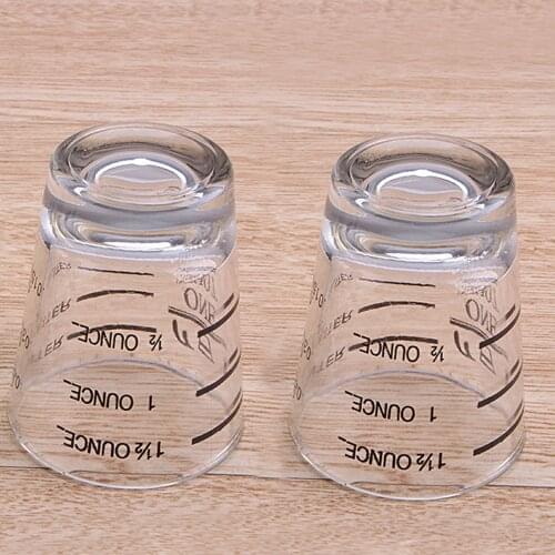 2pcs 45ml 1.5oz Clear Glass Jigger Measuring Cup with ml oz 2 Measurement Unit for Home Espresso Wine Tools