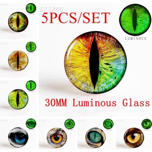 5PCS/SET Fashion Dragon Eyes 30MM Luminous Glass Dome Cabochon Charm Men Women Handmade Making Jewelry Accessories Gifts