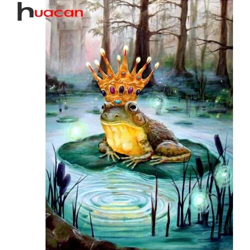 Huacan Diamond Embroidery Frog Diamond Painting Prince Animal Mosaic Lotus Leaf Scenery Home Decor Diamond Art