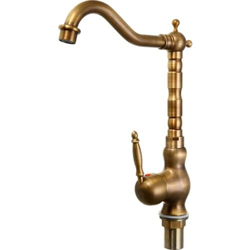 Antique Single Handle Hole Swivel Mixer Tap Kitchen Bathroom Sink Mixer Faucet Hot And Cold Water Mixer Tap Brass Finish
