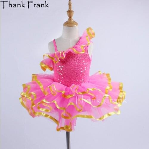 One Shoulder Sequin Ballet Tutu Dress Girls Adult Ruffle Neckline Dance Costume Thank Frank C400