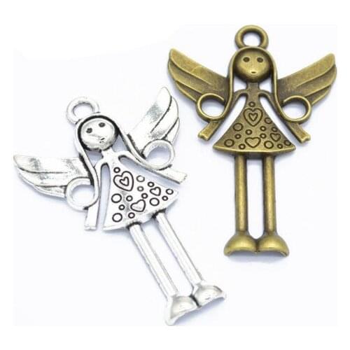 Free Shipping 20Pcs The new elf angel wings beautiful girl 58*39mm sliver DIY Retro Jewelry Bracelet Necklace pendant