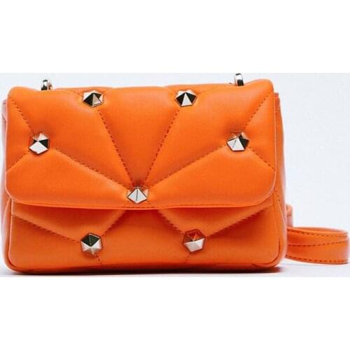 Brand Women Bag Orange Green Shoulder Bag Leather With Diamond Rivet Crossbody Bags For Womne Classic Flap Handbag Z Brand