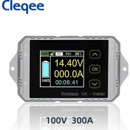 Cleqee VAT1300 100V 300A Wireless Ammeter Voltmeter Battery Capacity Monitoring Coulomb Counter 12V 24V 48V Color Screen Meter