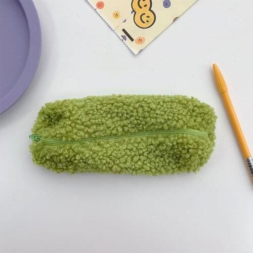 Color Lamb Wool Student Pencil Storage Bag Cute Small Box Bag Kawaii Plush Zipper Pouch Stationary Portable Organizer Pen I9B4