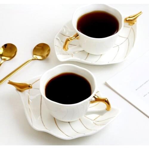 European High-grade Coffee Cup and saucers Bird Bone China Coffee Cup Flower tea cup with Saucer and Spoon Coffee Tea Sets