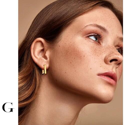 GHIDBK Hot Sale 2021 Fashion Street Style Minimalist Geometric Square Rectangle Hoops Earring Statement Stainless Steel Jewelry