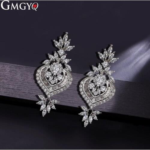 GMGYQ Rose Gold Luxurious Zircon Earrings Sparkling Olive Zircon Bride Wedding Jewelry Womens Accessories