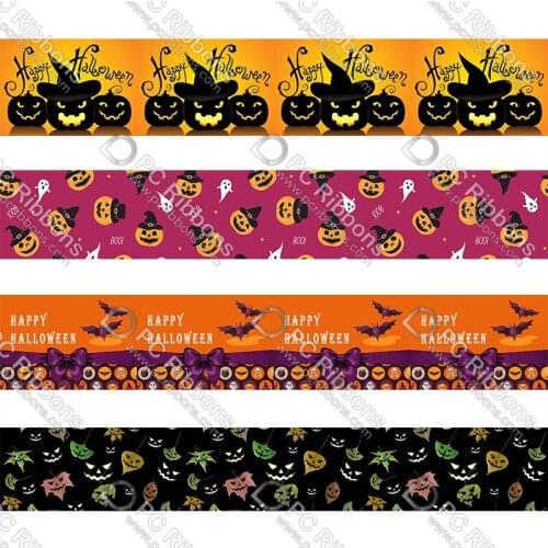 Custom Halloween printed grosgrain& foe DIY handmade materials Halloween wedding gift wrap tape ribbons 50 yards