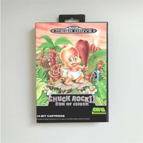 Chuck Rock II 2 Son of Chuck - EUR Cover With Retail Box 16 Bit MD Game Card for Sega Megadrive Genesis Video Game Console