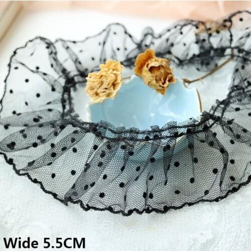 5.5CM Wide Tulle Polka Dot Mesh Pleated Fabric Ruffle Stitching Fringe Lace Collar Edging Trim Dress Apparel Sewing Accessories