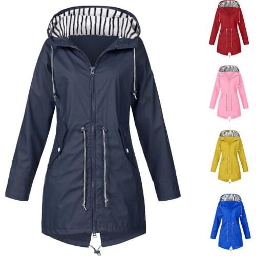 Women’s Solid Rain Jacket Outdoor Jackets Hooded Raincoat Windproof Outdoor Sport Daily Jacket Veste Femme Fast Free Shipping