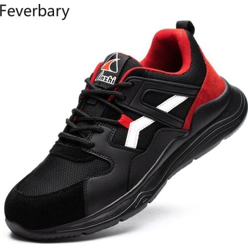 Feverbary Men Women Lightweight Safety Shoes Anti-puncture Indestructible Steel Toe Work Sneakers Hiking Anti-smash Boots