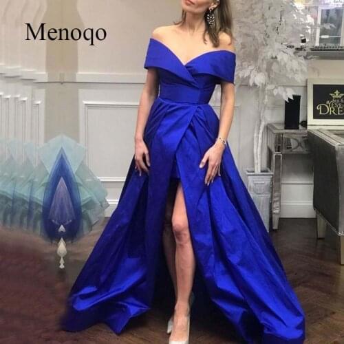 Menoqo Front Split Royal Blue Evening Dresses 2020 Long Off Shoulder Evening Gowns Formal Special Occasion Dresses