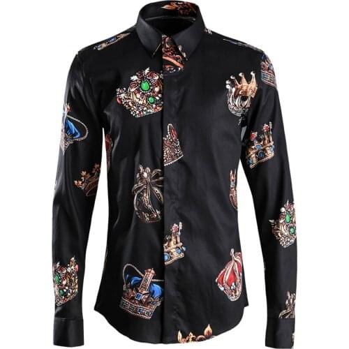 Minglu Black Men Shirt Luxury Allover Printing Long Sleeve Mens Shirts Fashion Slim Fit Mens Dress Shirts Plus Size 4xl Shirts