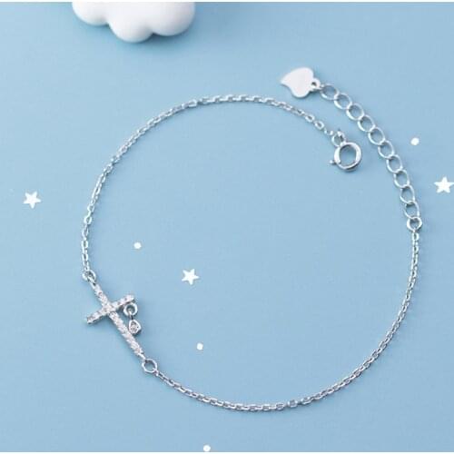 Modian Shining Clear CZ Cross Sterling Silver 925 Bracelet for Women Fashion Link Chain Bracelet Korea Style Fine Jewelry