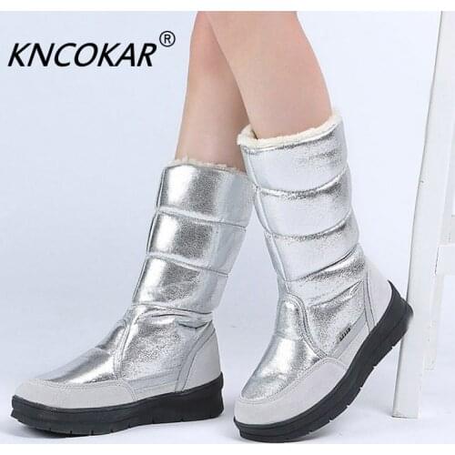 KNCOKAR Fashion Womens High Leggings Flat Boots Snow Round Head Boots Flat Bottom Hair Cotton Boots z0069