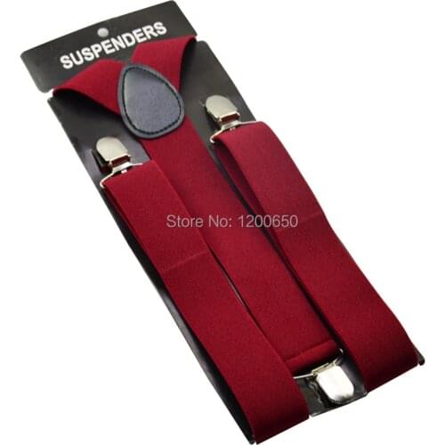 120cm Mens Unisex Clip-on Braces Elastic 3.5cm Wide wine red larger Suspenders Y-back Suspender Wholesale & Retail