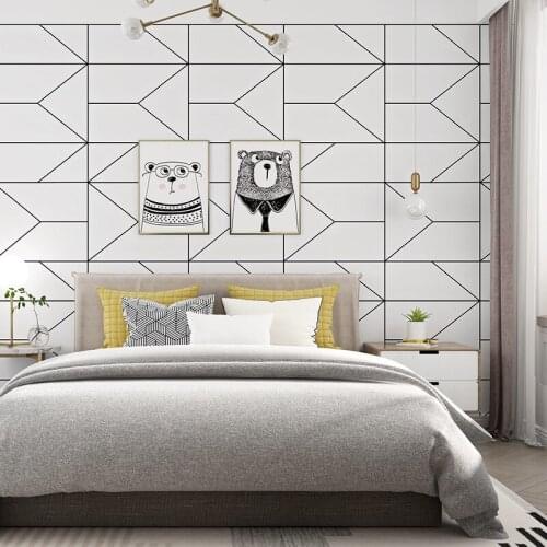 Nordic Black White Lines Wall Papers Home Decor Minimalist Geometric Wallpaper Roll For Living Room Bedroom Wallls Mural
