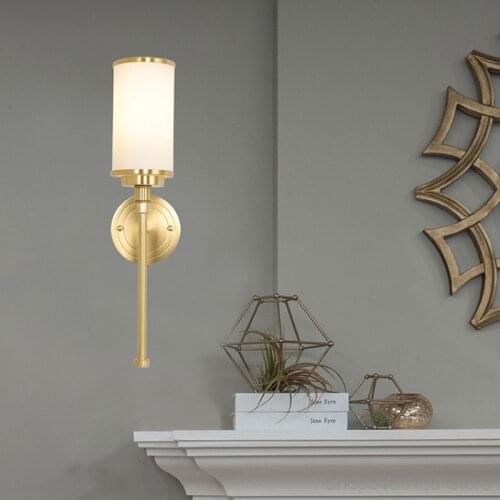 Nordic Copper Wall Lamp Living Room Bedroom Bedside Lamp Wall Sconce Glass Lampshade Wall Lights Restaurant Bar Aisle Home Decor