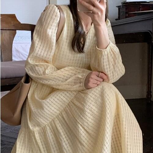 Autumn Elegant Evening Party Dresses 2021 Ladies Yellow Korean Fashion One-piece Dress Women Long Sleeve Chic Casual Sweet Dress