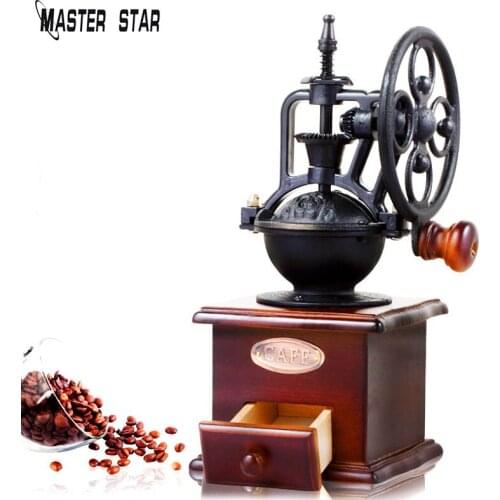 Retro Coffee Grinder Manual Coffee Bean Powder Grinding Roulette Shape Portable Hand Crank Coffee Machine