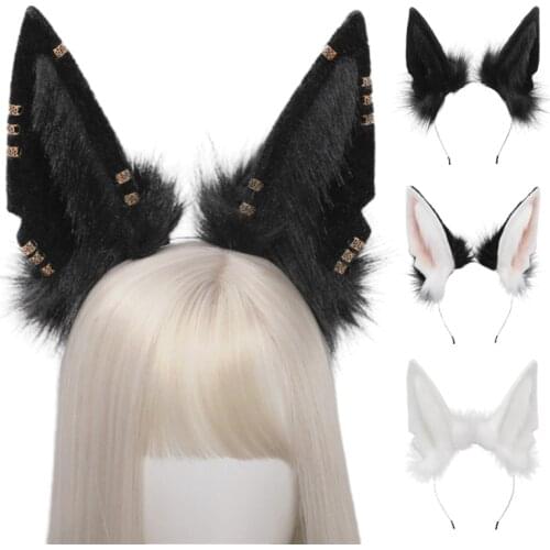 Cosplay Furry Animal Wolf Ears Hair Hoop Lolita Costume Cosplay Long Fur Headpiece for Halloween Party Decoration