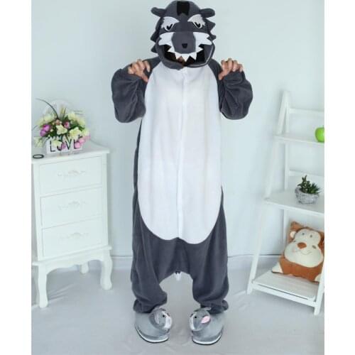 Gray Wolf Onesie Pajamas Sleepsuit Sleepwear Cosplay Costume Unisex Cartoon Unisex Animal Hoodies for Halloween Carniva
