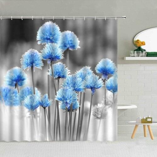 Blue Flower Shower Curtain Colorful Floral Pattern Printing Bathroom Decoration Curtains Modern Spring Scenery Bathtub Partition