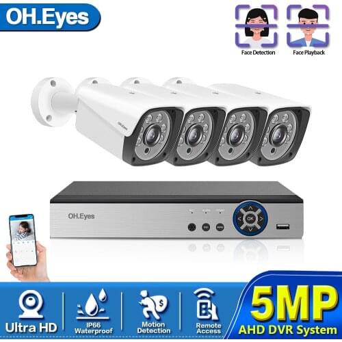 Face Record 5MP Home Video Security System 6IN1 H.265 DVR With 4PCS 5MP Ultra HD Bullet Waterproof Surveillance Camera CCTV Kit